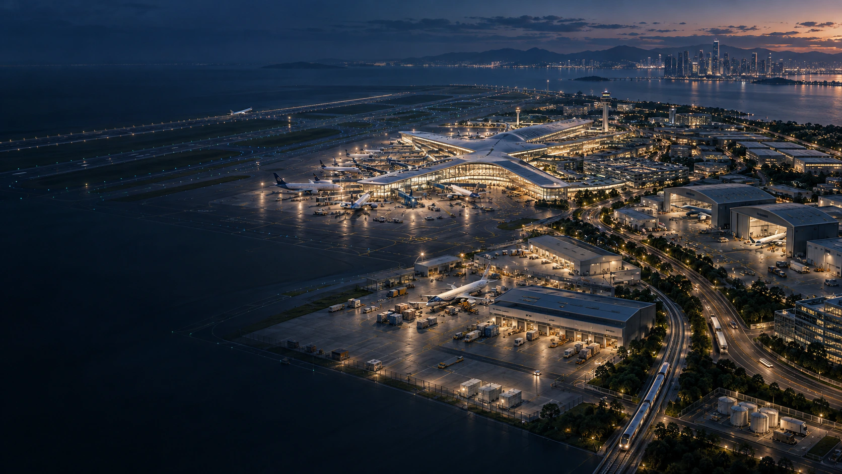 Integrated Airport Asset Architecture — airport ecosystem and digital twin concept.